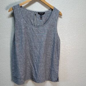 Ellen Tracy Women's Large Gray Striped Sleeveless‎ Round Neck Button Tank Top
